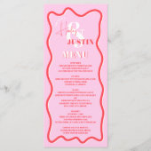 Menu Mariage ondulé à courbe rouge rétro rose (Devant)