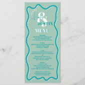 Menu Mariage ondulé rétro turquoise (Devant)
