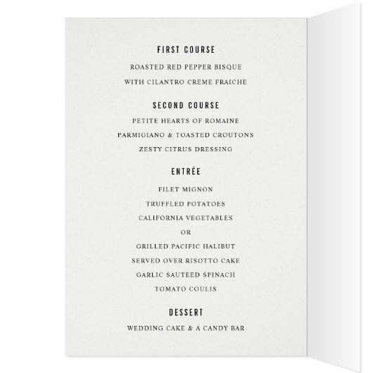 Menu Mariage or élégant plié (Intérieur (Gauche))