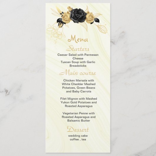 Menu mariage or & fleurs noires (Devant)