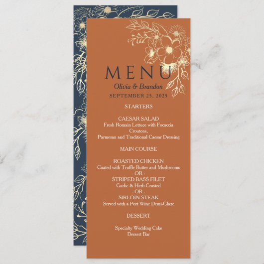 Menu Mariage or floral doré (Devant / Derrière)