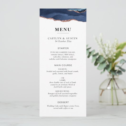 Menu mariage or marine et rose (Debout devant)