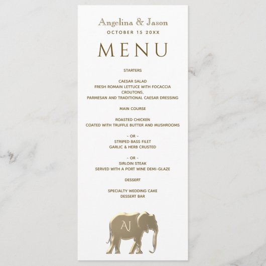 Menu Mariage Or moderne simple (Devant)
