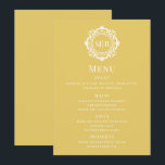 Menu Mariage or Monogramme Floral Orné<br><div class="desc">Cartes de menu personnalisées Ornate Floral Monogram Mariage Gold propose vos initiales monographiques personnalisées dans une typographie de script élégante entourée d'un cadre fleuri ornemental. Menus de luxe parfaits pour mariages,  fiançailles,  anniversaires,  anniversaires,  cocktails,  fêtes,  Noël,  célébrations,  création d'entreprise et d'entreprise. Créé par Evco Studio www.zazzle.com/store/evcostudio</div>