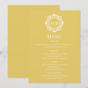 Menu Mariage or Monogramme Floral Orné