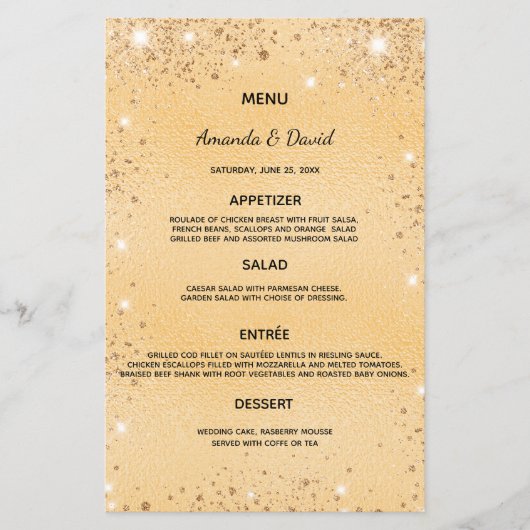 Menu mariage or parties scintillant métallique pou (Devant)