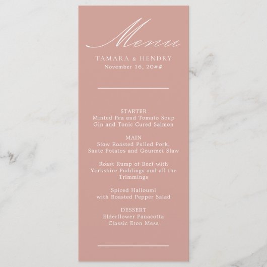 Menu Mariage or Rose Calligraphie simple (Devant)