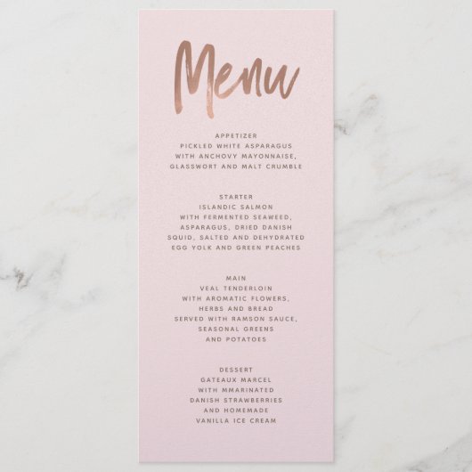 Menu Mariage or Rose de brosse moderne (Devant)