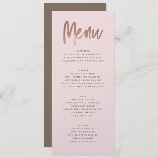 Menu Mariage or Rose de brosse moderne (Devant / Derrière)