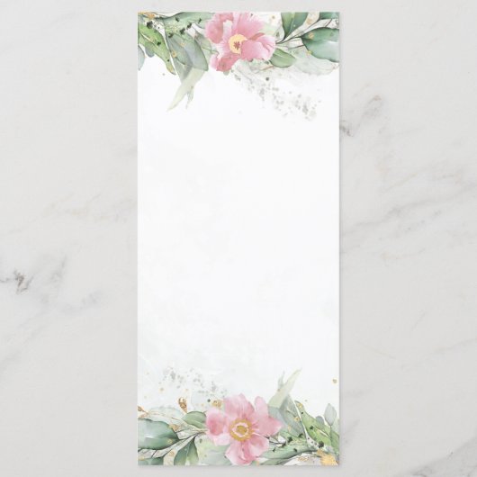 Menu Mariage or rose rose floral bleu Eucalyptus vert (Dos)