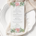 Menu Mariage or rose rose floral bleu Eucalyptus vert<br><div class="desc">Belles cartes de menu mariage avec des feuilles d'or et des eucalyptus couleur rose fleurie. Un choix parfait pour les mariages du printemps et de l'été.</div>