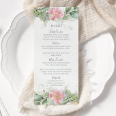 Menu Mariage or rose rose floral bleu Eucalyptus vert