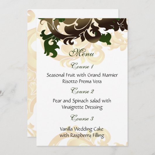 menu mariage or vert (Devant / Derrière)