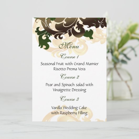 menu mariage or vert (Debout devant)