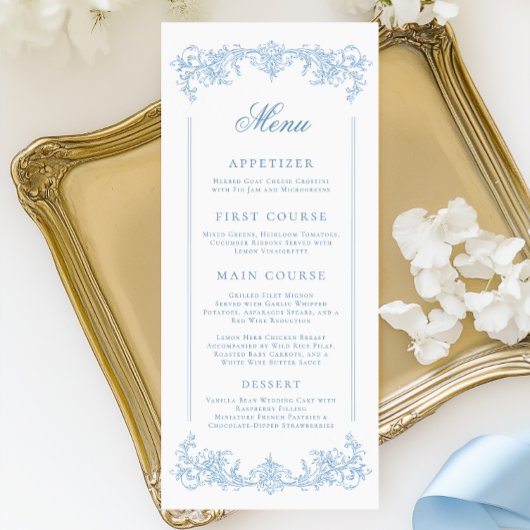 Menu Mariage orange bleu vintage