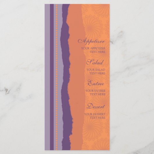 Menu mariage Orange et Purple Spirls (Devant)