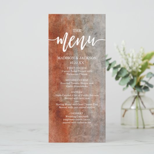 Menu Mariage Orange & Gris d'automne (Debout devant)
