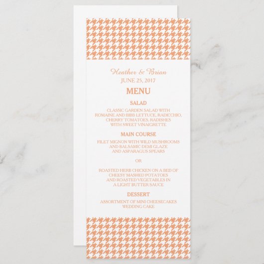Menu Mariage Orange Houndstooth (Devant / Derrière)