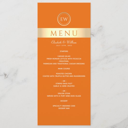 Menu Mariage orange moderne (Devant)
