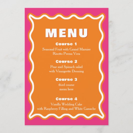 Menu Mariage orange rose rose rétro (Devant)