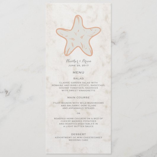 Menu Mariage Orange Rustique Starfish (Devant)