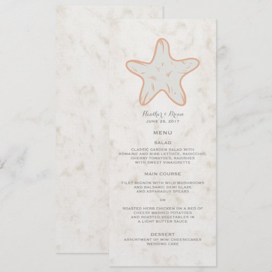 Menu Mariage Orange Rustique Starfish (Devant / Derrière)