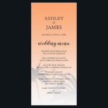 Menu Mariage Orange Tropical Palm Tree Beach<br><div class="desc">Elégant menu de mariage de destination avec un design de palmier tropical sur un arrière - plan orange vif avec un script élégant et une typographie moderne. La papaye orange se fond sur un arrière - plan blanc. Ajoutez simplement les détails de votre mariage à cet élégant menu de mariage...</div>