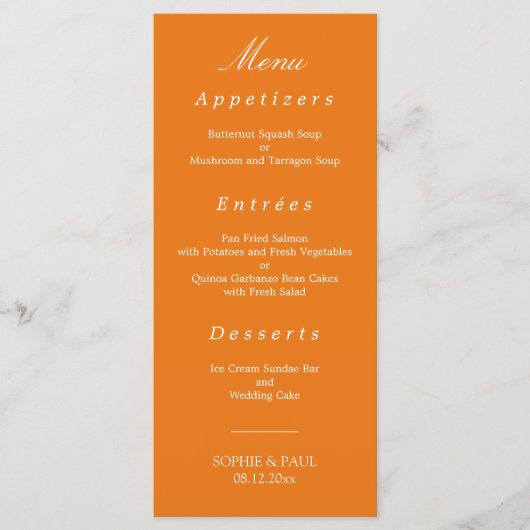 Menu Mariage orange vibre (Devant)