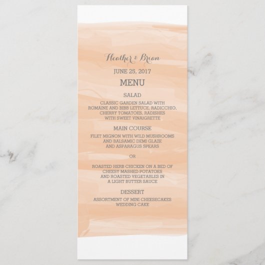 Menu Mariage Orange Watercolor (Devant)