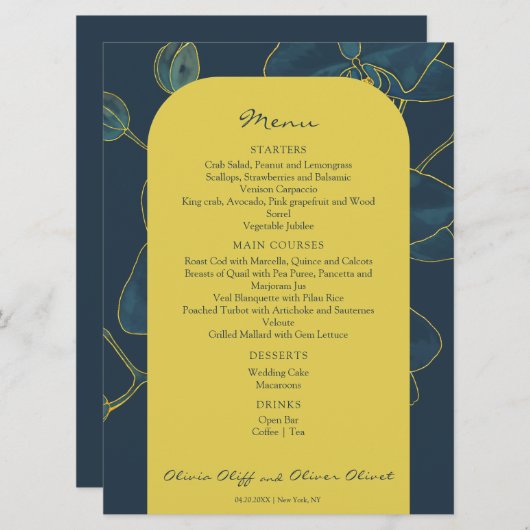Menu Mariage Orchidée bleue douce (Devant / Derrière)