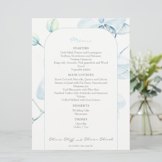 Menu Mariage Orchidée bleue douce (Debout devant)