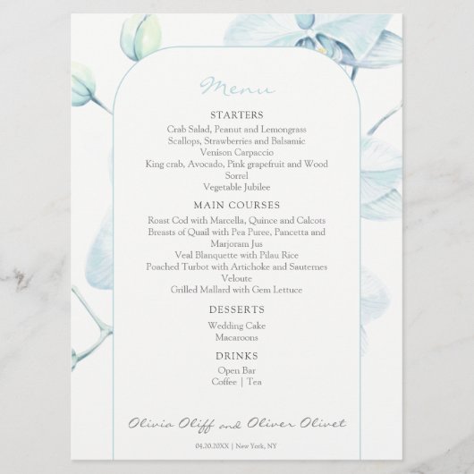 Menu Mariage Orchidée bleue douce (Devant)