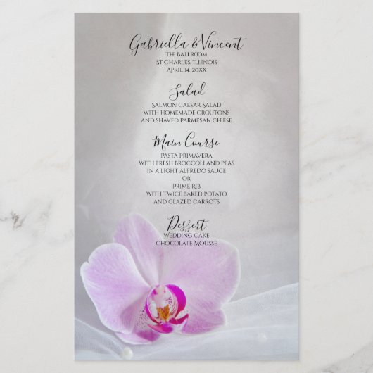 Menu Mariage Orchidée rose et Voile (Devant)