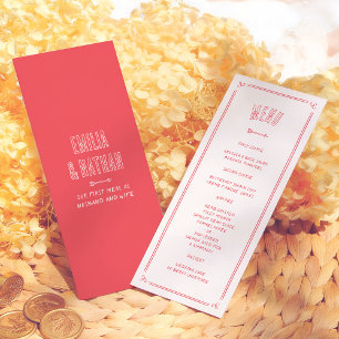 Menu Mariage original rétro coup de foudre Cupidon dess