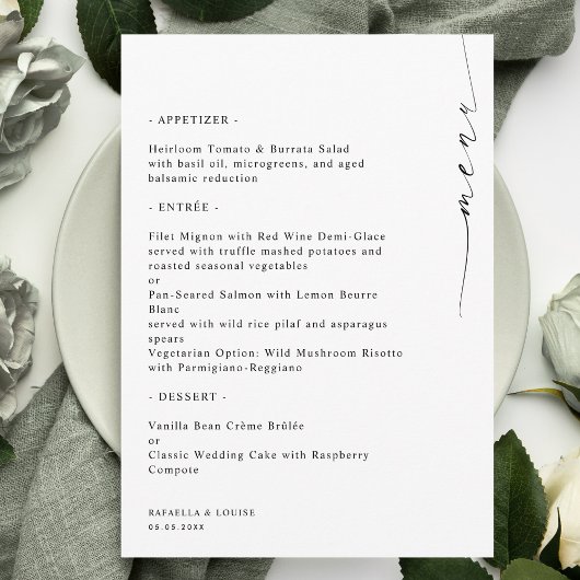 Menu Mariage ou Fête des mariées de Fiançailles de scri