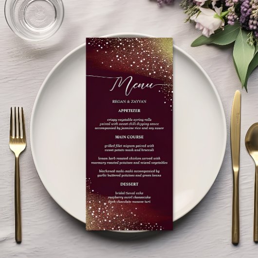 Menu Mariage Pailleté Bourgogne Et Or