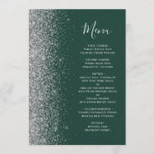 Menu Mariage Paillettes Vert Émeraude Foncé Argent (Devant)