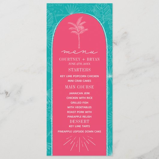 Menu Mariage Palm Tree Rose & Blue Beach (Devant)