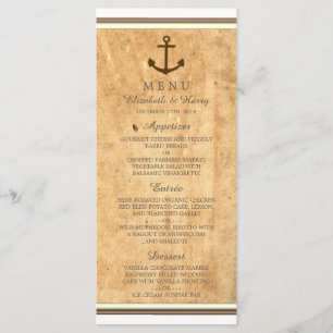 Menu Mariage papier Vintage encadré Ancre nautique