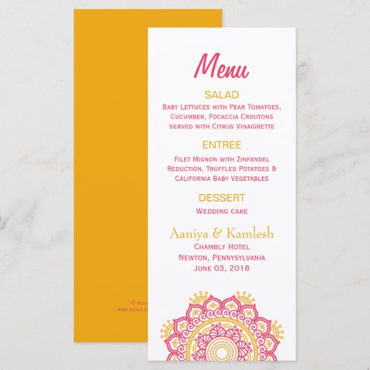 Menu Mariage Paramètre complexe (Devant / Derrière)
