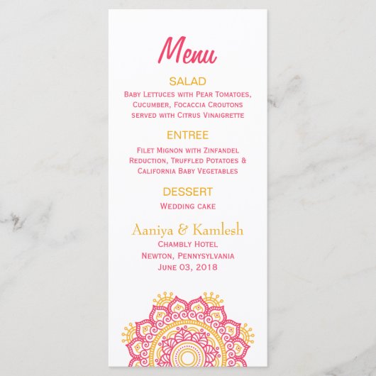 Menu Mariage Paramètre complexe (Devant)