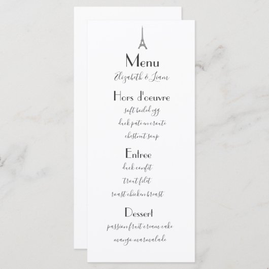 Menu Mariage Paris (Devant / Derrière)