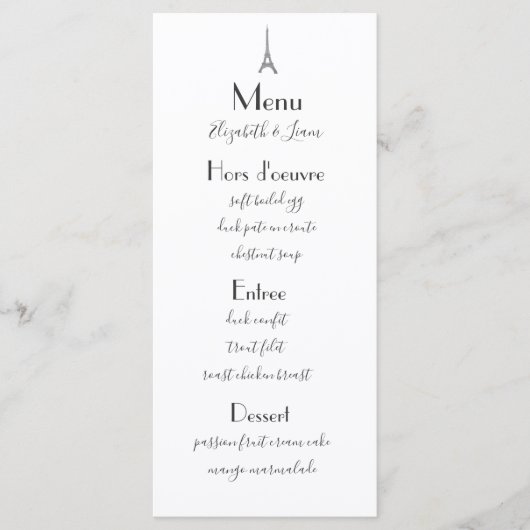 Menu Mariage Paris (Devant)