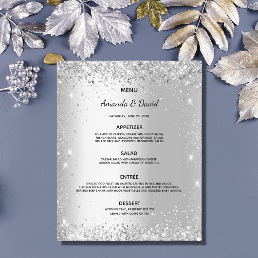 Menu mariage parties scintillant argent scintille