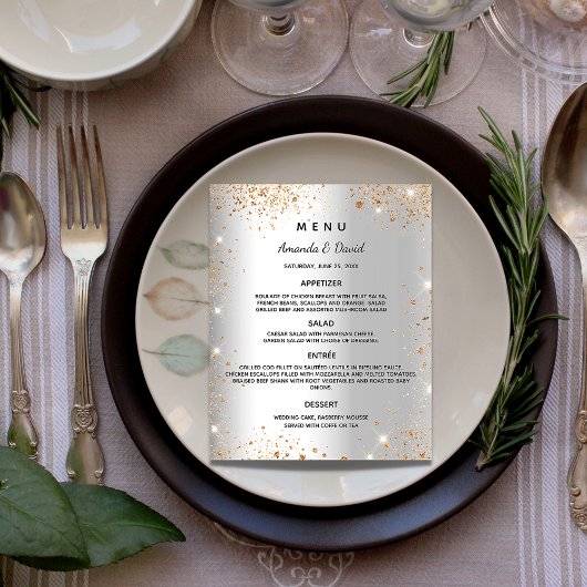 Menu mariage parties scintillant or argent scintil