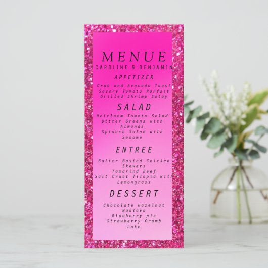 Menu mariage Parties scintillant rose classique (Debout devant)