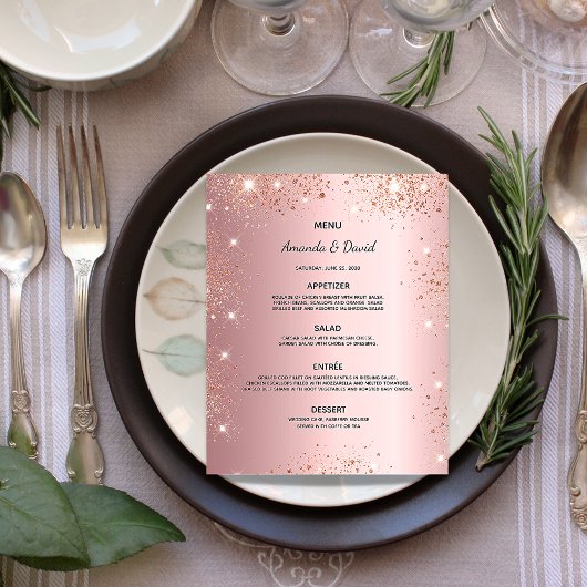 Menu mariage parties scintillant rose pâle poussiè