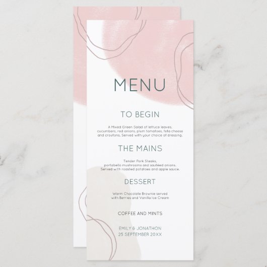 Menu Mariage Pastel Abstrait Cream Shapes Lines (Devant / Derrière)
