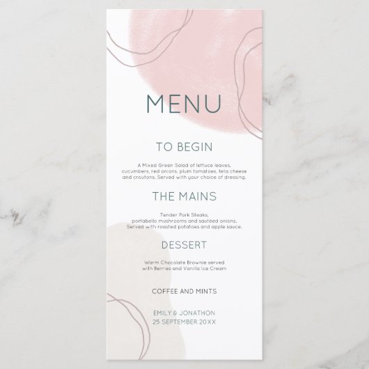 Menu Mariage Pastel Abstrait Cream Shapes Lines (Devant)