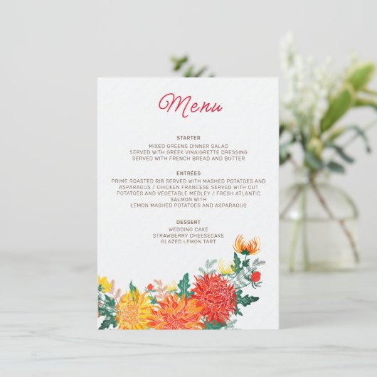 Menu Mariage Pastel Orange Yellow Spring Dahlia Fleurs (Debout devant)